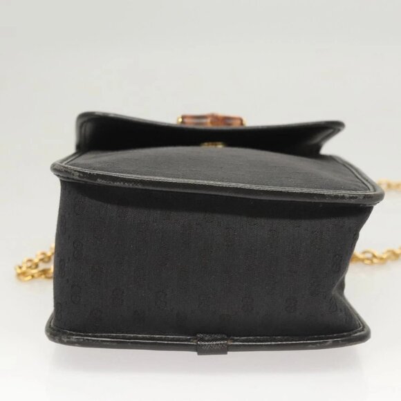 GUCCI Micro GG Canvas Bamboo Shoulder Bag PVC Black Gold Auth sw753 - Picture 9 of 15
